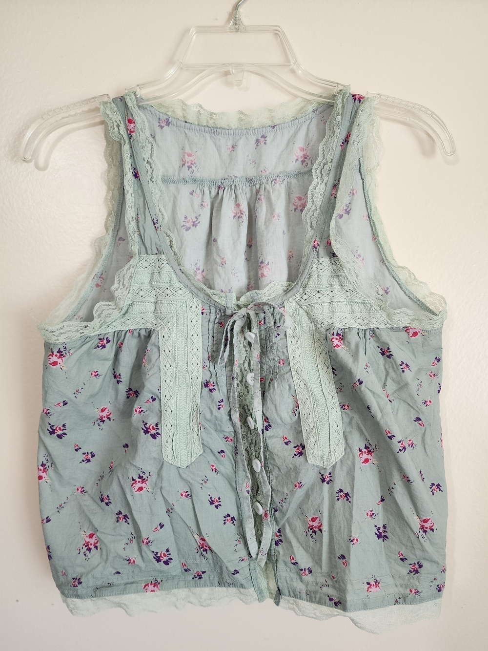 Source Unknown Sage Green Floral Lace-Trim Tank Top